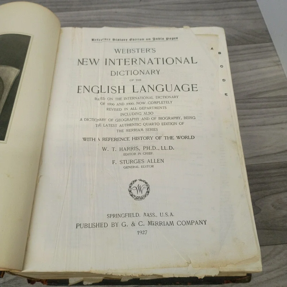 Vtg Webster's New International Dictionary, 1909 India Paper Ed Printed 1927
